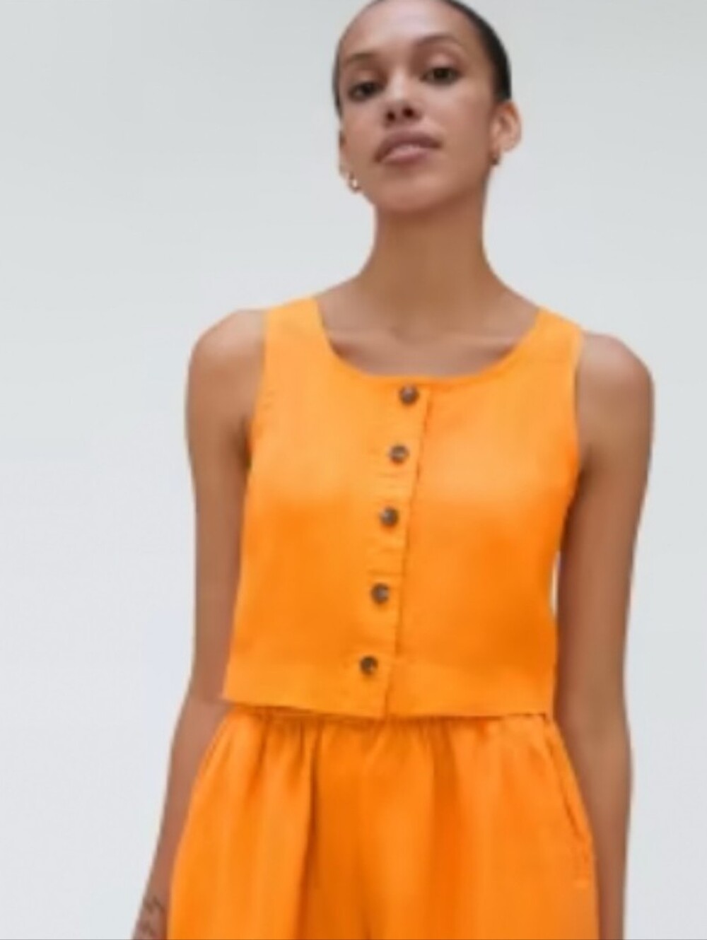 Everlane Vibrant Orange Button-Front Crop Linen Top